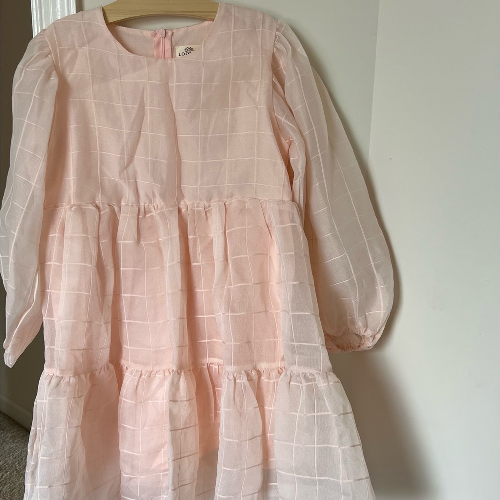 Pink Checkered Long Sleeve Dress